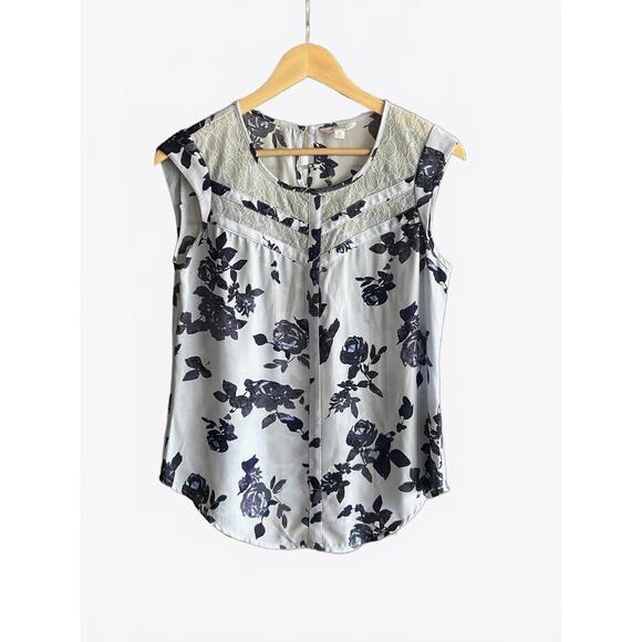 Tops - Vintage Candies Womans Sleeveless Top Sz Medium Blue Floral Lace Cottage